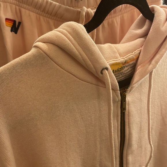 Aviator Nation Pants - Aviator Nation SET pink gold lightning bolt hoodie full zip and sweats size M